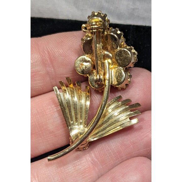 Vintage Purple And Gold Tone Floral Rhinestone Brooch - Picture 2 of 3